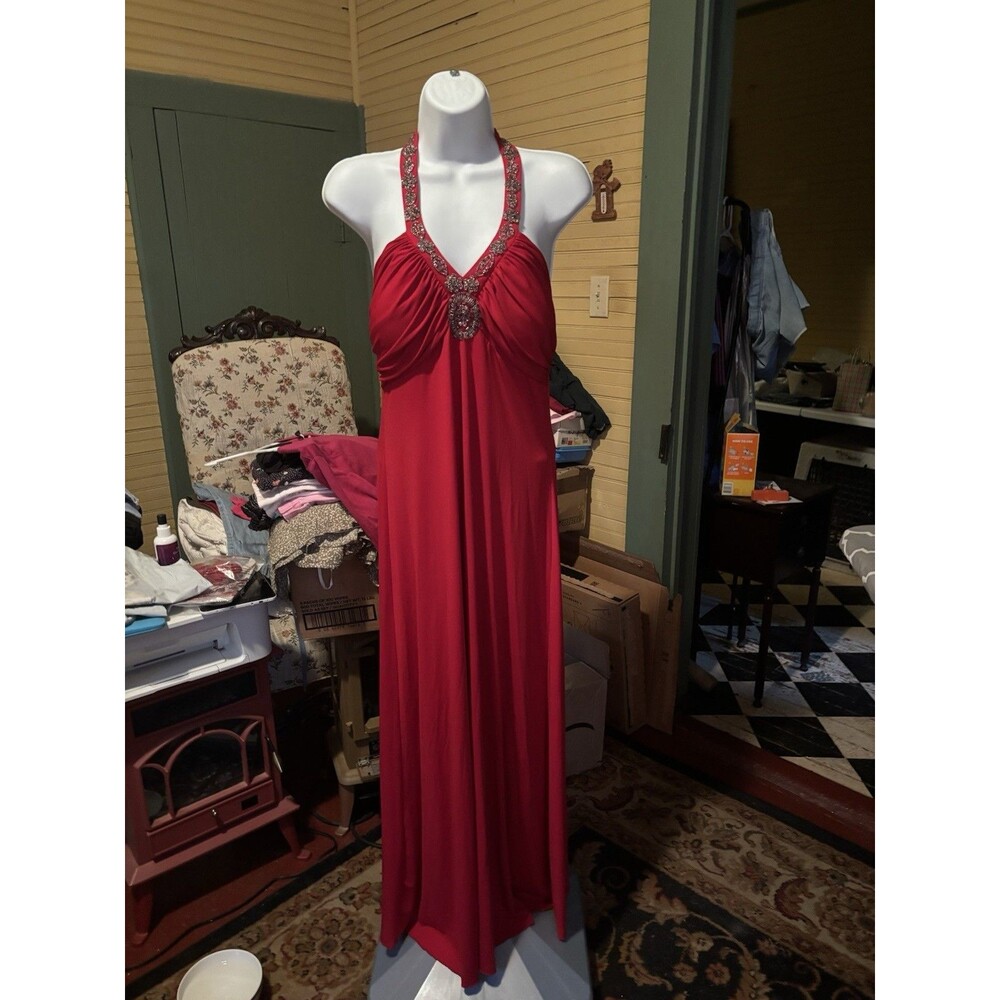 Spence Size 10 Women’s Red Beaded Halter Dress
